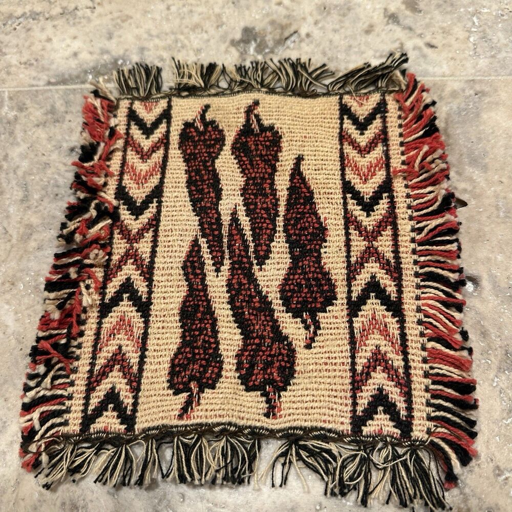 Mini‎ Southwestern Blanket Coaster Mouse Pad Chili Peppers Fringe 8X7